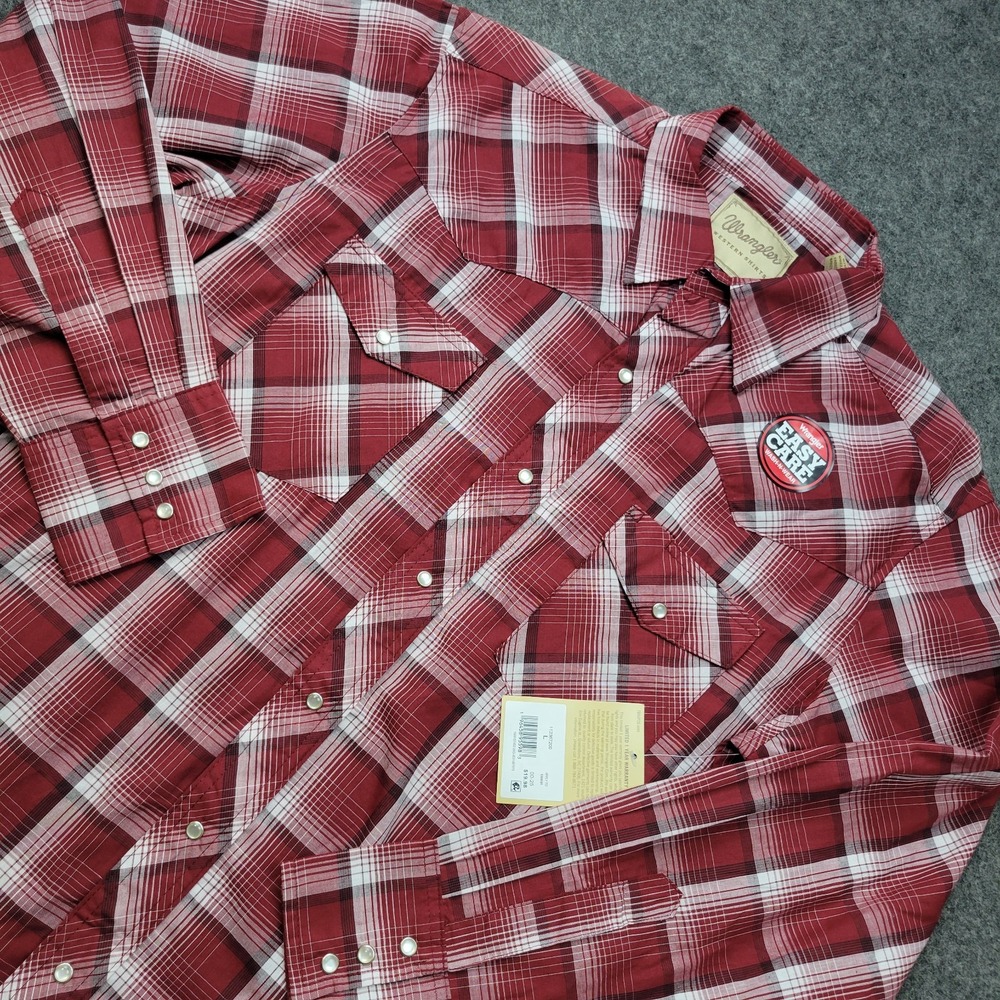 Wrangler Shirt Mens Large Red Plaid Western Pearl Snap Cowboy Rodeo Country Ride